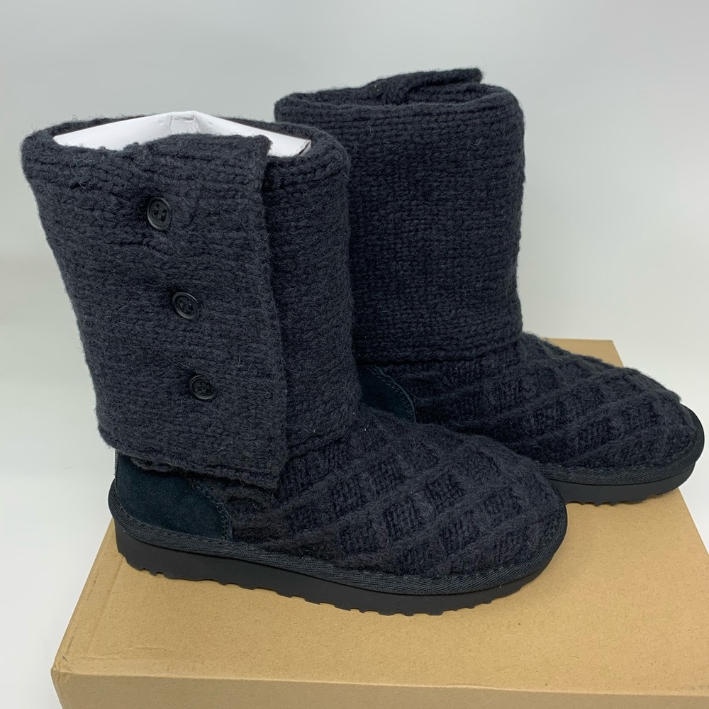 UGG Lattice Cardy Sweater Boots Black US Size 5